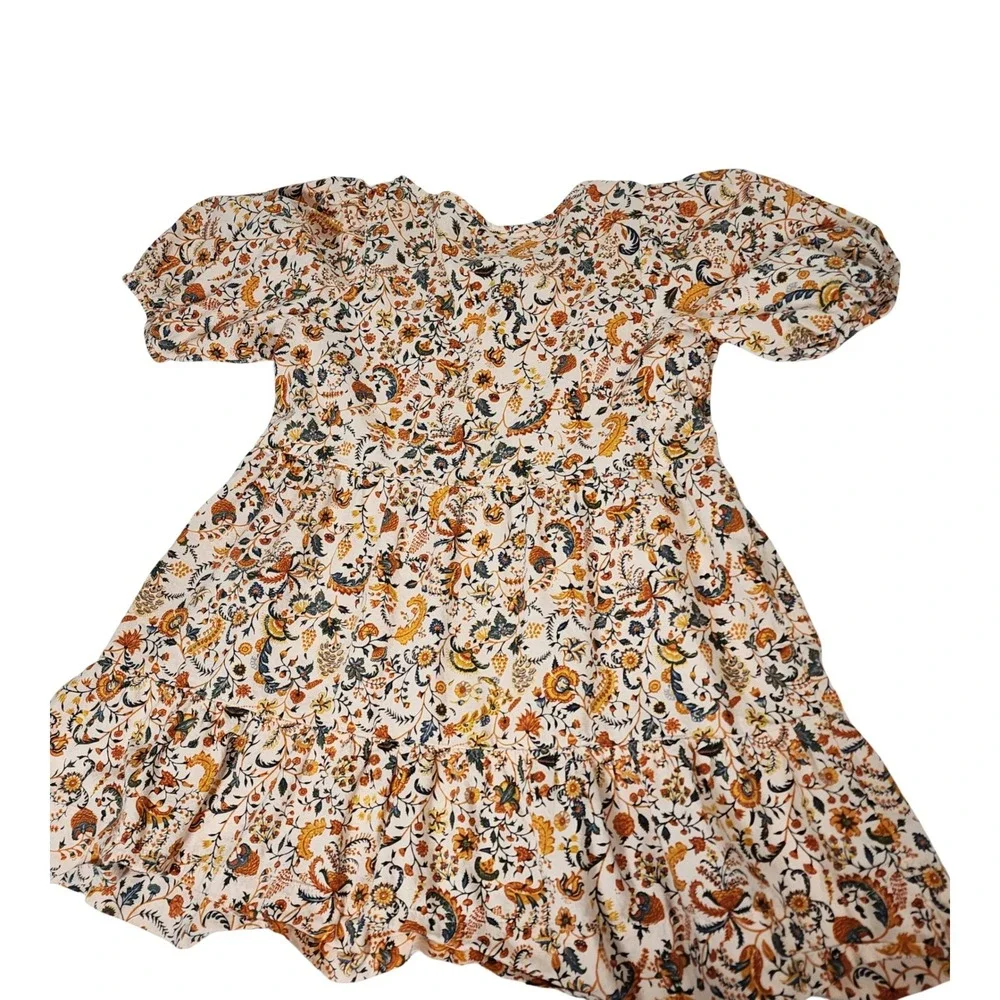 Old Navy Girls S 6-7 Floral Tiered‎ Babydoll Dress Puff Sleeve Boho Cream Orange
